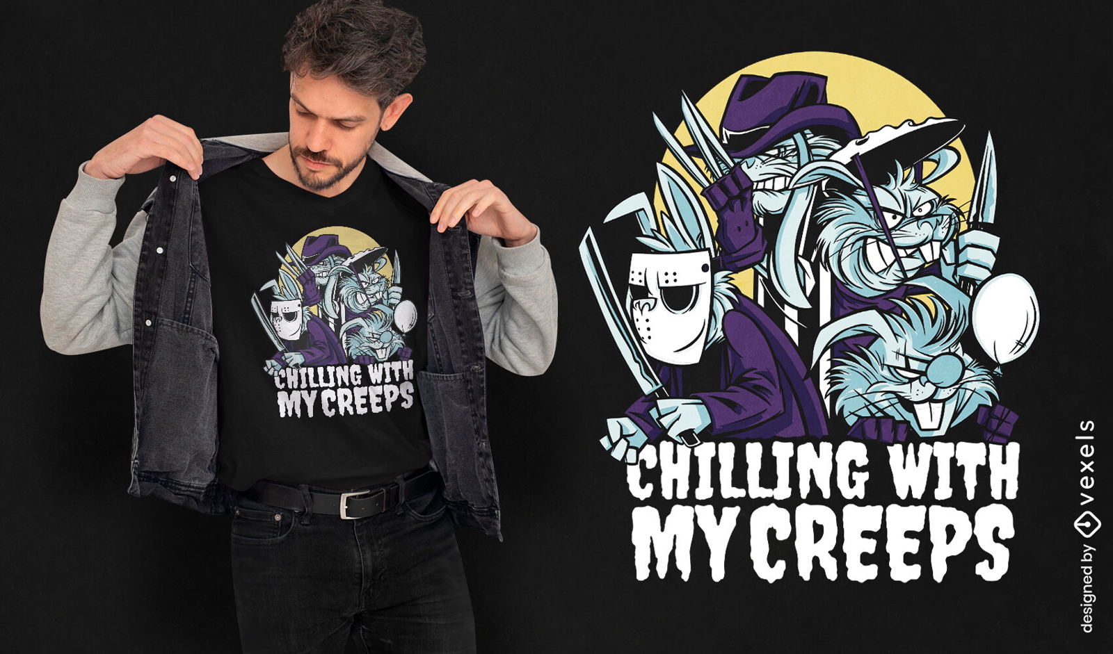 Design de camiseta de coelhinhos de terror de Halloween