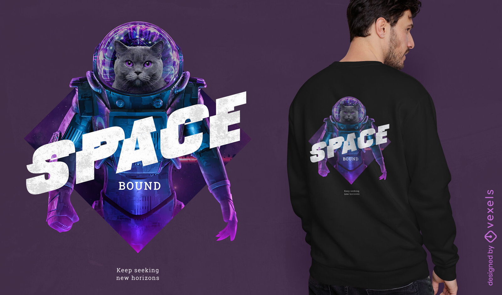 Diseño de camiseta PSD animal gato astronauta