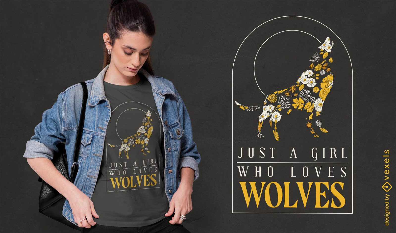 Diseño de camiseta de niña amante de los lobos