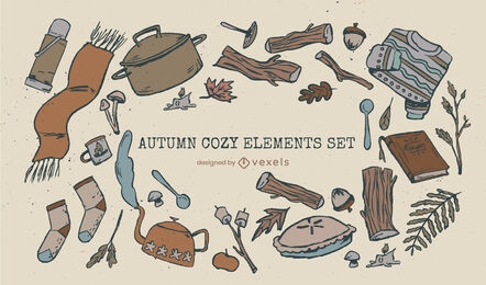Acogedor conjunto de elementos de otoño.