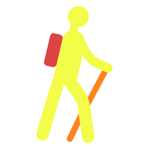 Hombre caminando con mochila y bast?n. Diseño PNG