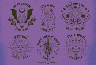 Conjunto de emblemas de citações de bruxa