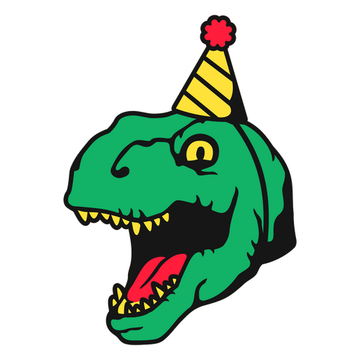 T - rex verde con gorro de fiesta Diseño PNG