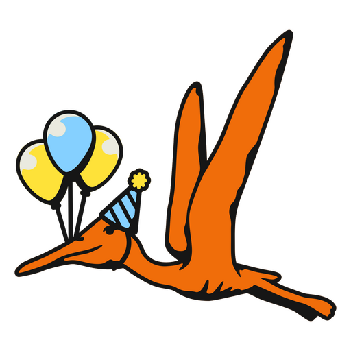 Pterodactyl with balloons and a birthday hat PNG Design