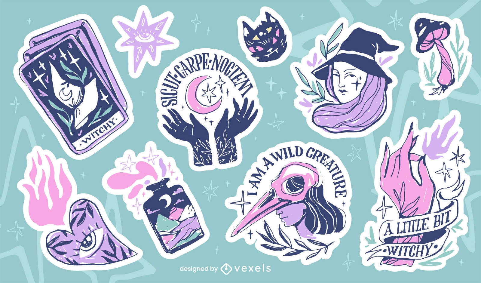 Modern witch stickers set