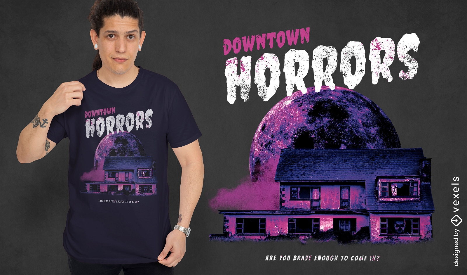 Diseño de camiseta de psd de casa de terror de casa embrujada