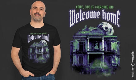 Diseño de camiseta de terror de mansión embrujada