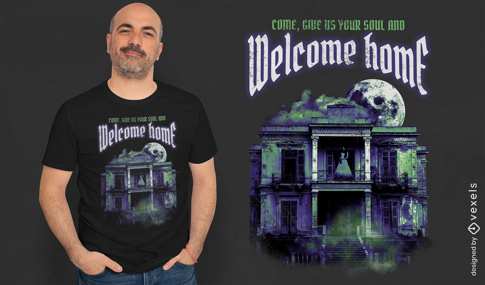 Diseño de camiseta PSD de horror de mansión embrujada