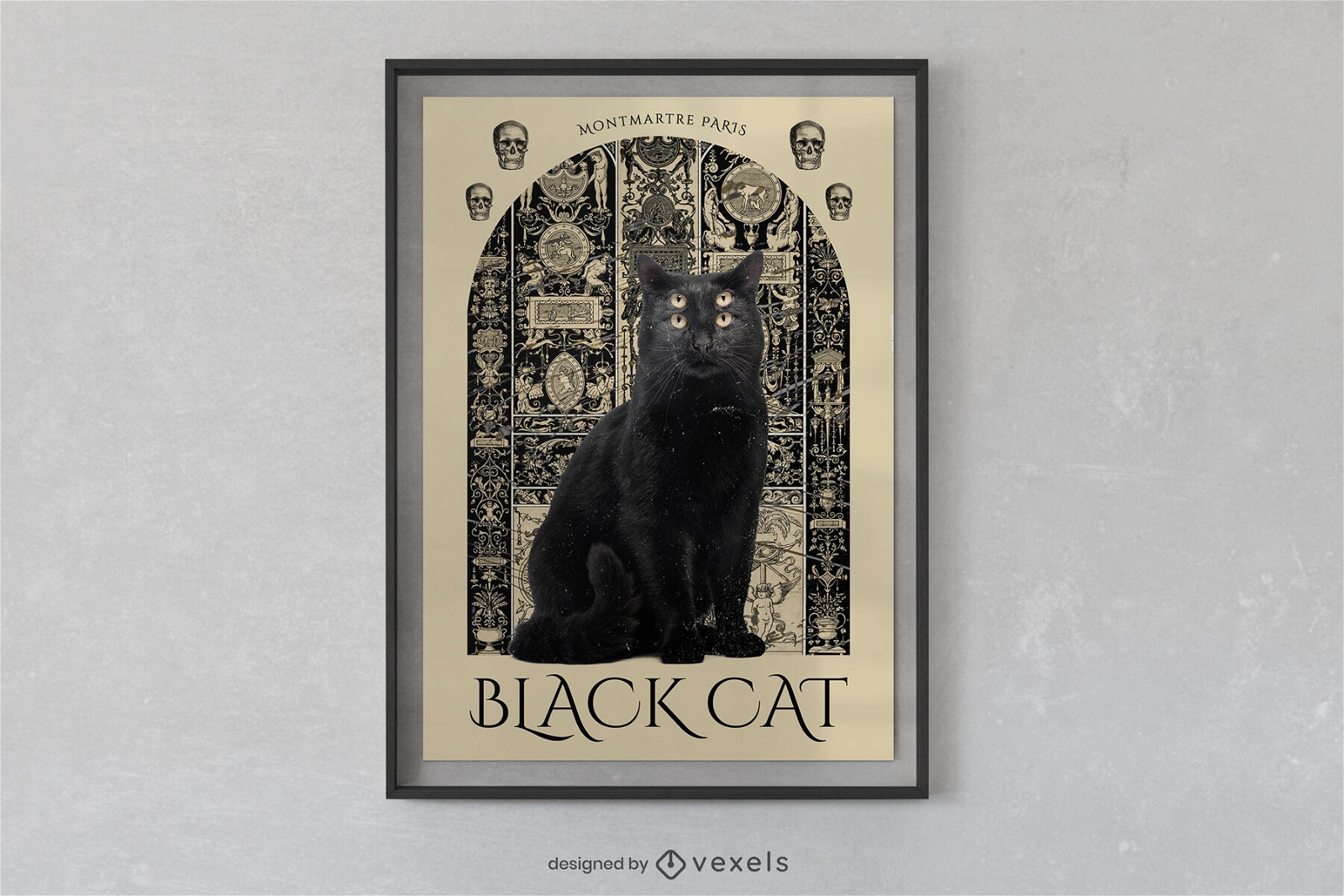 Dise?o de cartel de brujer?a animal de gato negro.