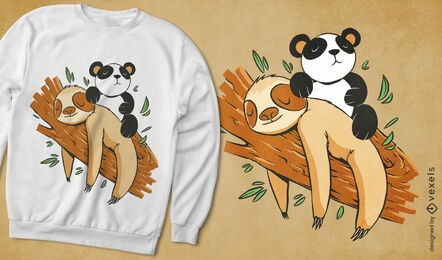 Design de camiseta preguiçosa e panda