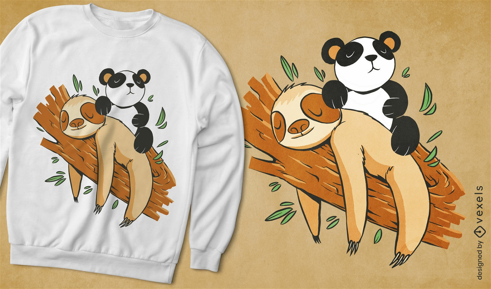 Faules Faultier- und Panda-T-Shirt-Design