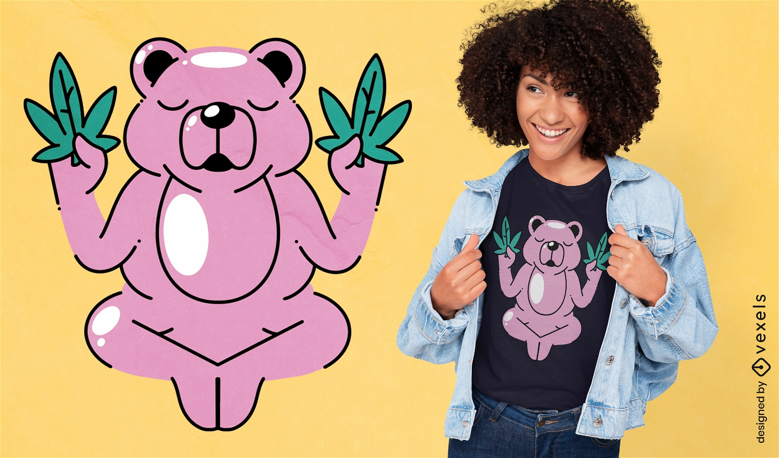 Design de camiseta de desenho animado de urso de erva daninha