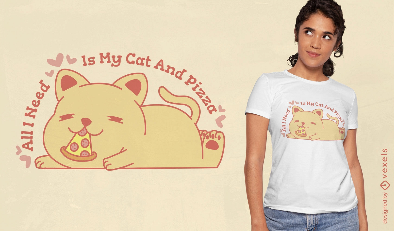 Cute cat eating pizza t-shirt design