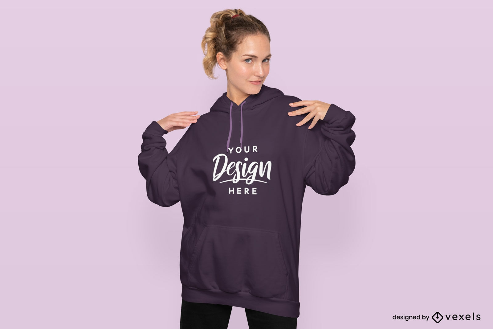 Girl with ponytail and hoodie mockup