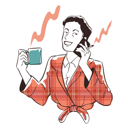 Illustration of a woman holding a cup of coffee PNG Design