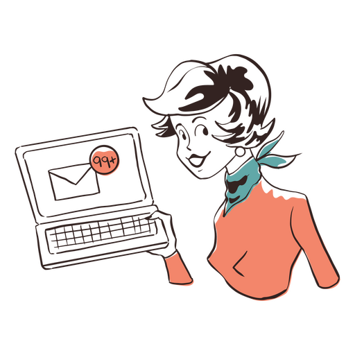 Mujer sosteniendo una computadora port?til con un correo electr?nico Diseño PNG