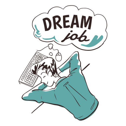 Ilustração em preto e branco de uma mão com as palavras trabalho dos sonhos Desenho PNG