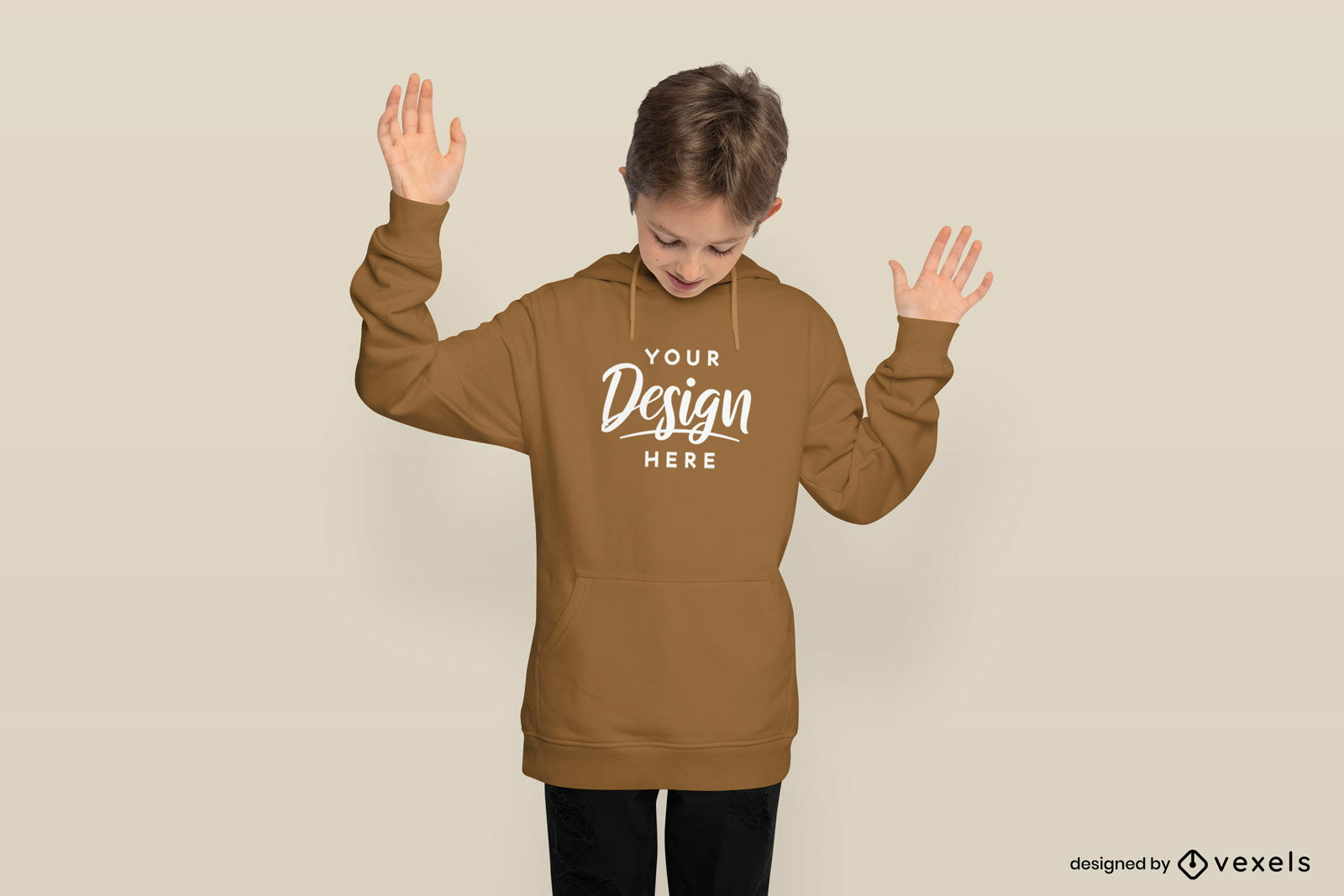 Boy in solid background in hoodie mockup