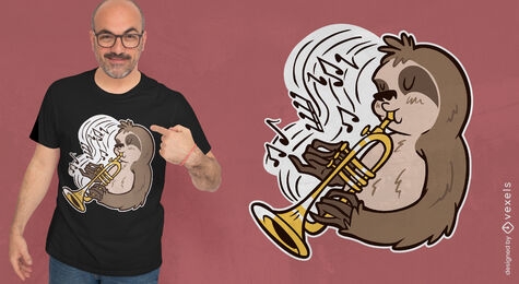 Faultier-Trompete-Musiker-Cartoon-T-Shirt-Design