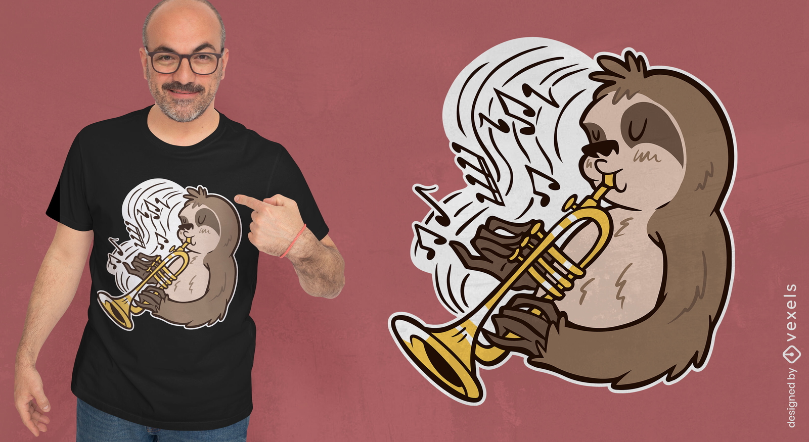 Diseño de camiseta de dibujos animados de músico de trompeta perezoso