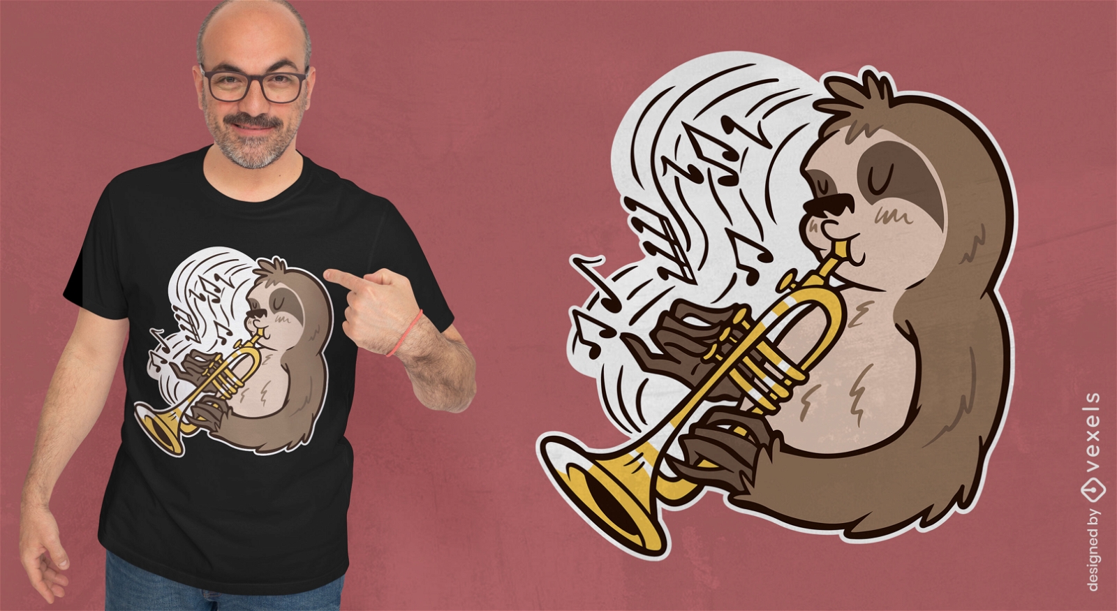 Sloth trumpet musician cartoon t-shirt design