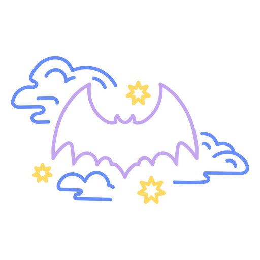 Ícone de morcego com estrelas e nuvens Desenho PNG