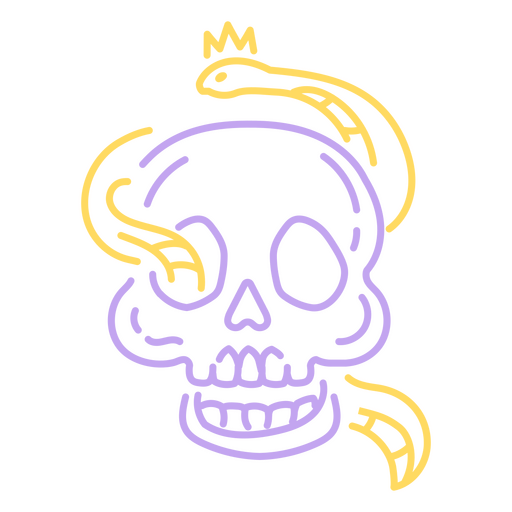 Neon skull with a crown and snake PNG Design