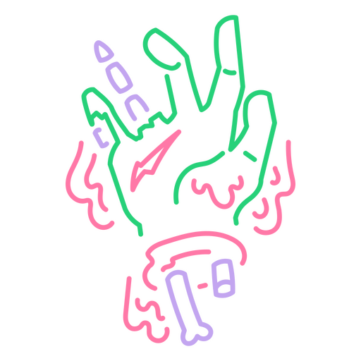 Letrero de neón con una mano de zombie. Diseño PNG