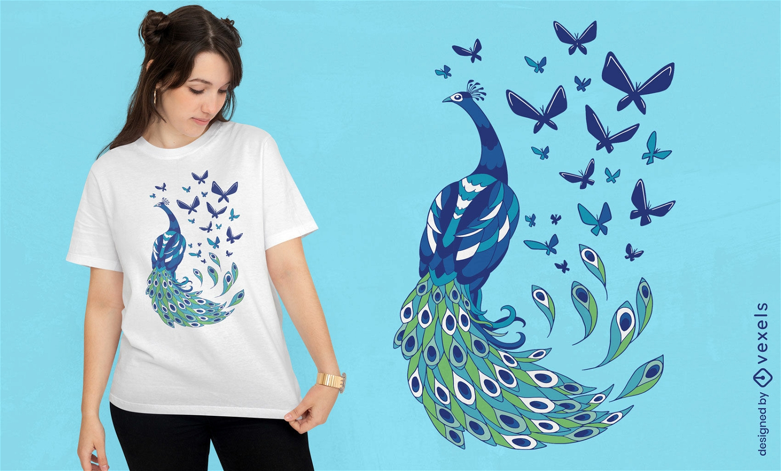 Peacock and butterflies t-shirt design