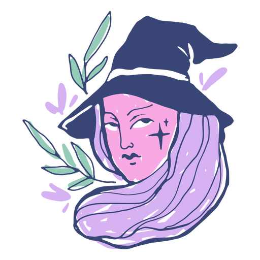 Witch with long hair and a hat PNG Design