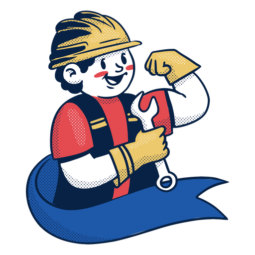 Cartoon image of a worker with a wrench PNG Design