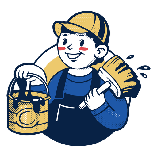 Cartoon painter holding a bucket and brush PNG Design