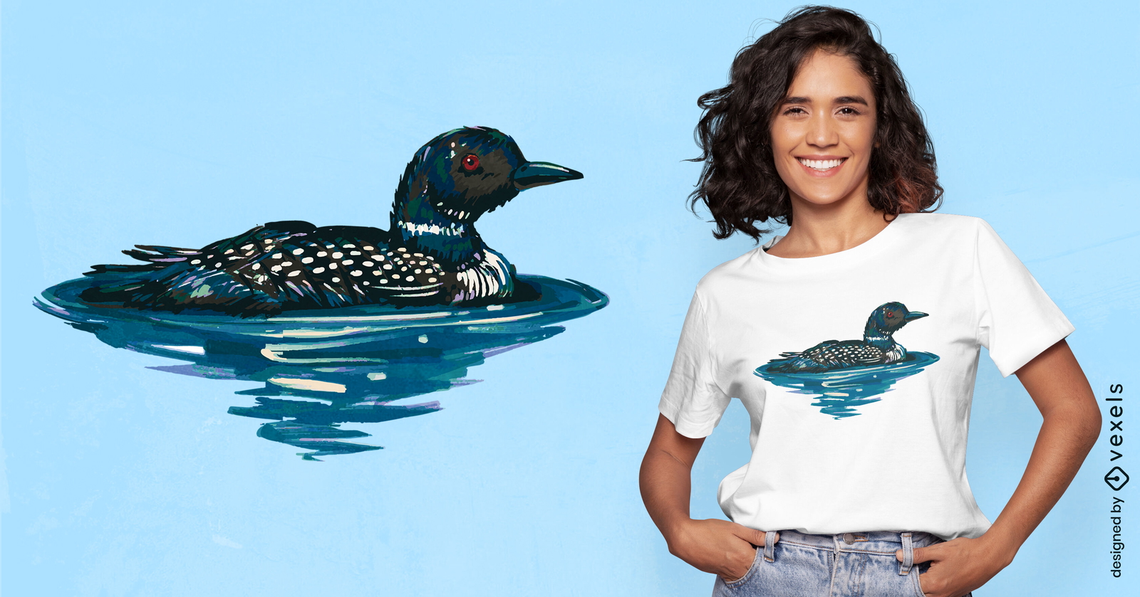 Diseño de camiseta de pintura de pájaro loon