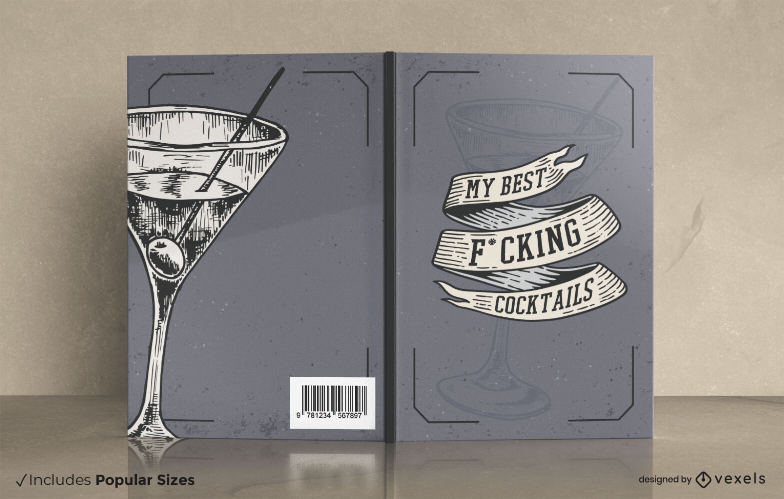 Diseño de portada de libro de cócteles alcohólicos.