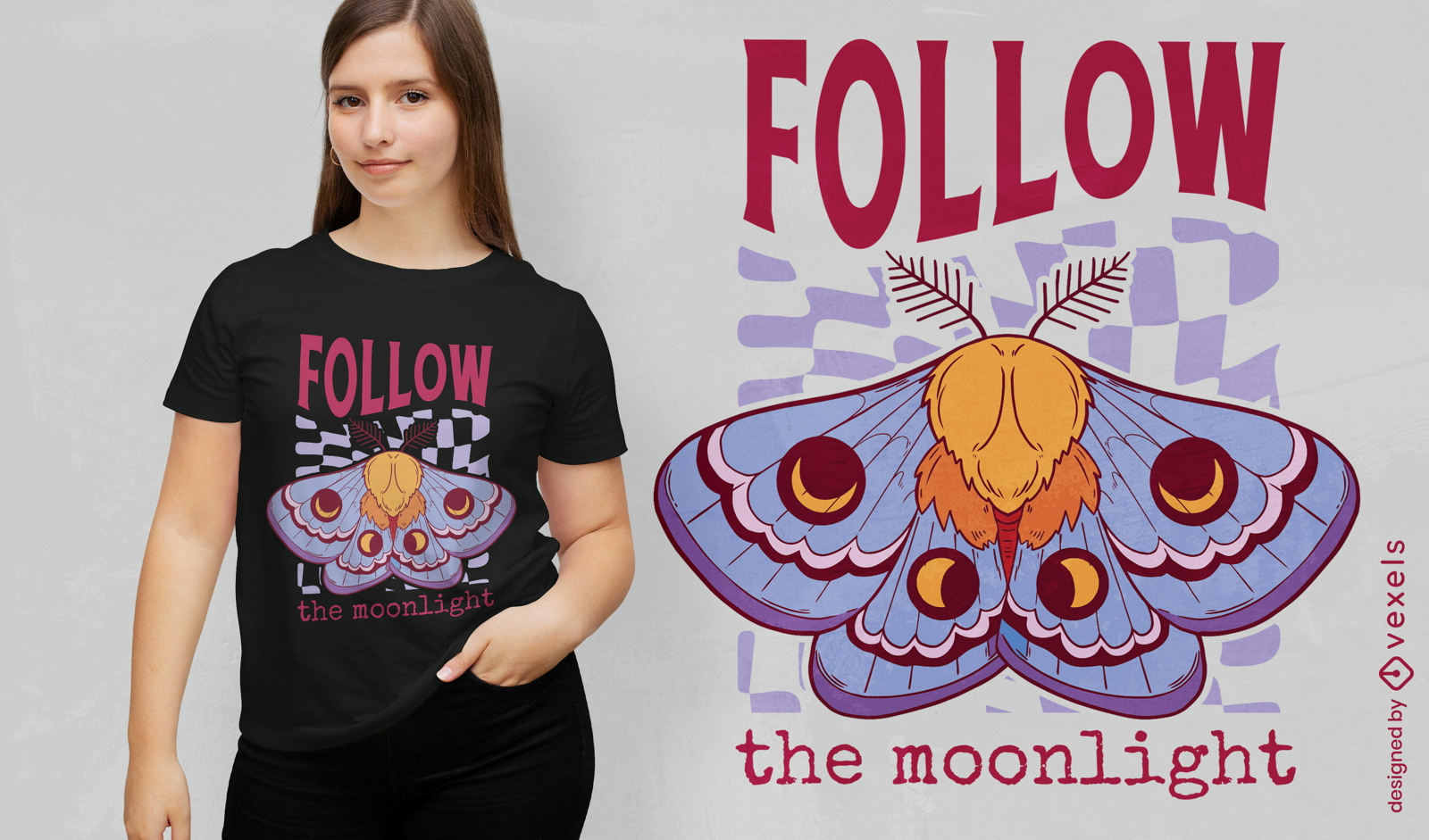 Folgen Sie dem esoterischen Hexen-T-Shirt-Design des Mondlichts