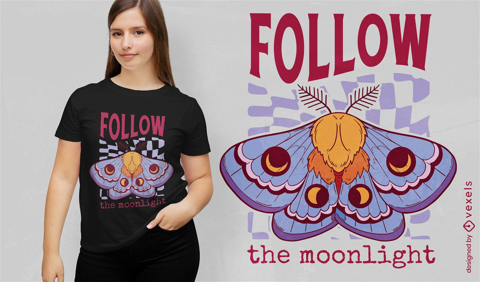 Sigue el diseño de camiseta de bruja esotérica a la luz de la luna.