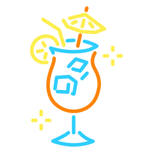 Neon drink with a straw and a slice of lemon PNG Design