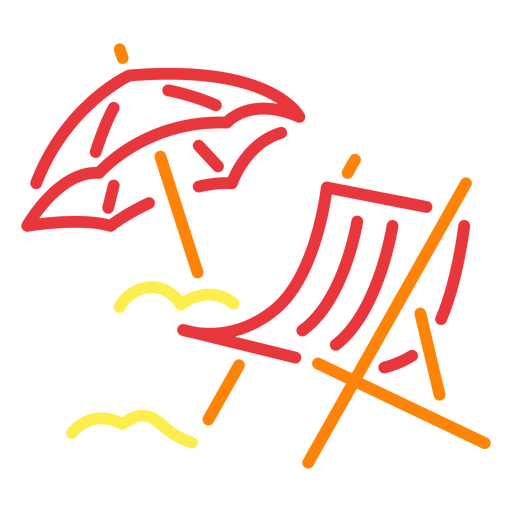 Letrero de ne?n con silla de playa y sombrilla. Diseño PNG