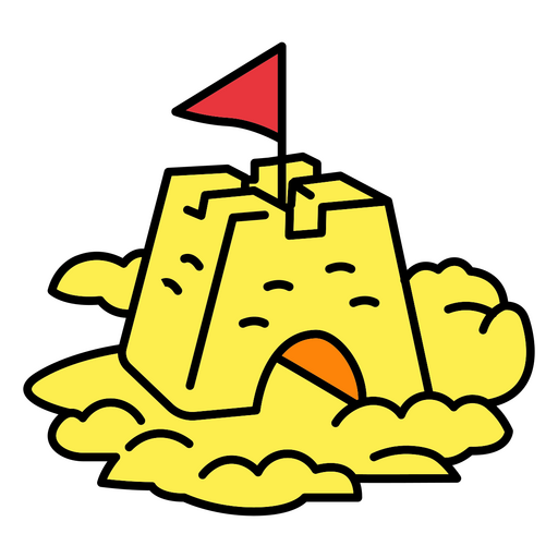 Castelo de areia amarela com bandeira vermelha no topo Desenho PNG