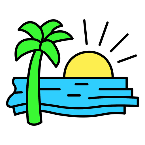 Palm tree in the ocean with the sun setting behind it PNG Design