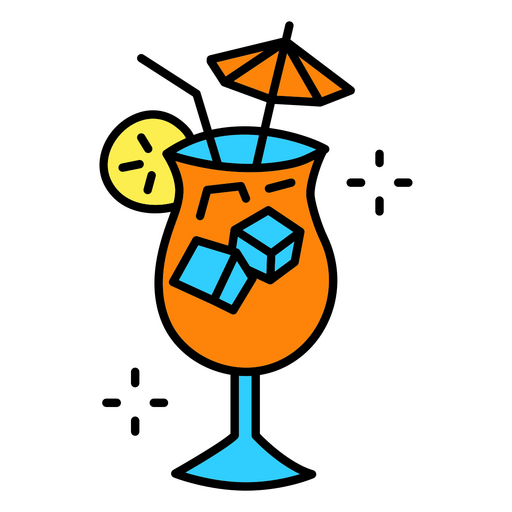 Bebida de laranja com cubos de gelo e guarda-chuva Desenho PNG