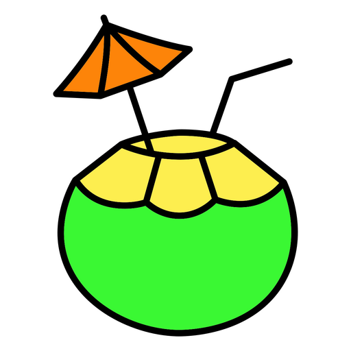 Green coconut with an umbrella on it PNG Design