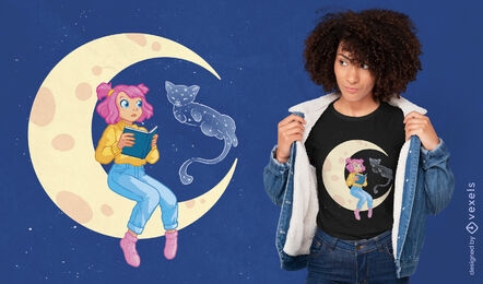 Celestial cat and girl t-shirt design