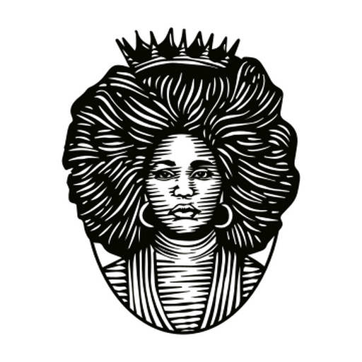 Imagen en blanco y negro de una mujer con afro. Diseño PNG