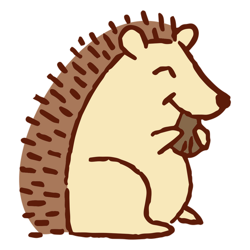 Cartoon hedgehog with a nut in his mouth PNG Design