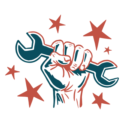 Fist holding a wrench with stars in the background PNG Design