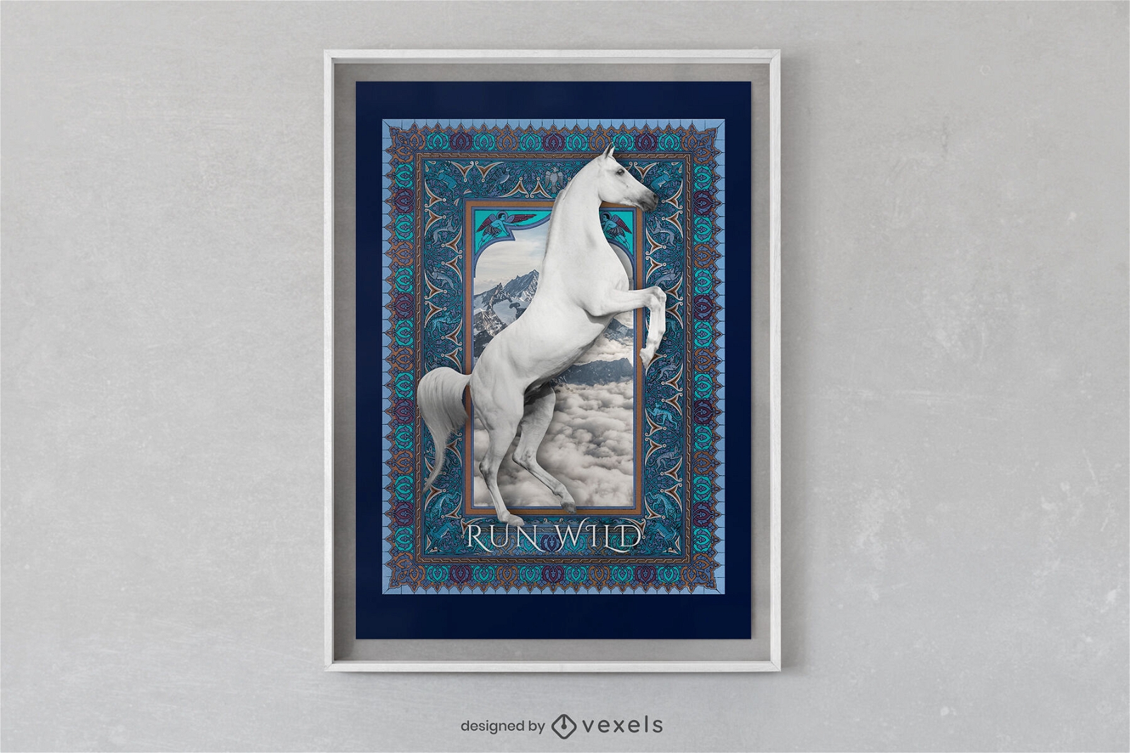 Animal caballo blanco en diseño de carteles.