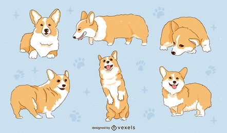 Conjunto de caracteres de cães Corgi
