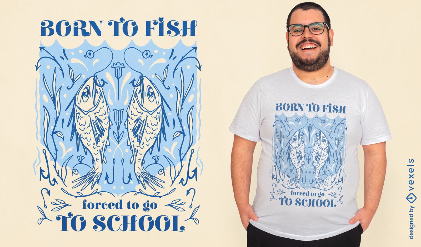Nacido para pescar diseño de camiseta con cita divertida