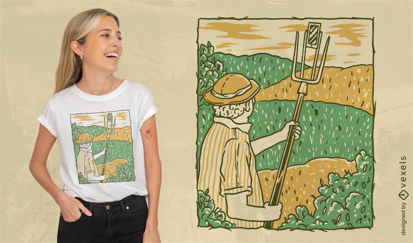 Diseño de camiseta selfie granjero